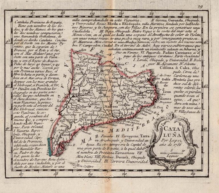 Mapa borbònic de Catalunya (1760). Font Cartoteca de Catalunya
