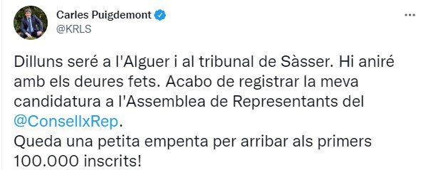 Puigdemont consejo tuit