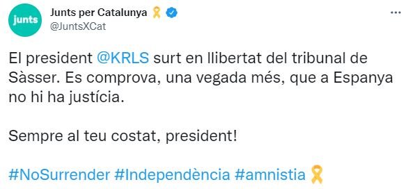 TUIT Junts Llibertat Carles Puigdemont