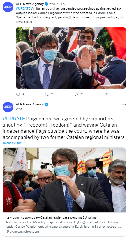 Puigdemont Libre noticia AFP
