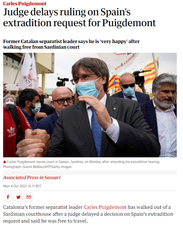 Carles Puigdemont libre noticia THE GUARDIAN