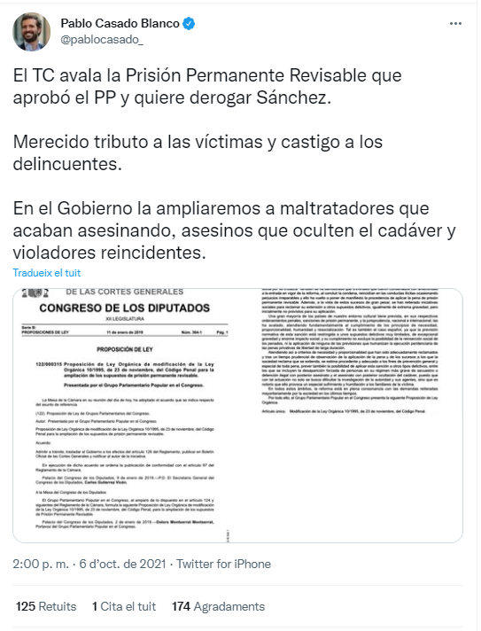pablo casado tuit prision pemanente revisable pablo casado tuit prision pemanente revisable