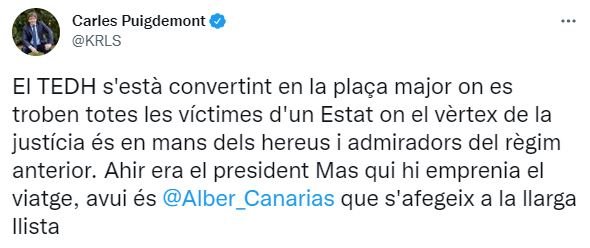TUIT Carles Puigdemont TS TEDH