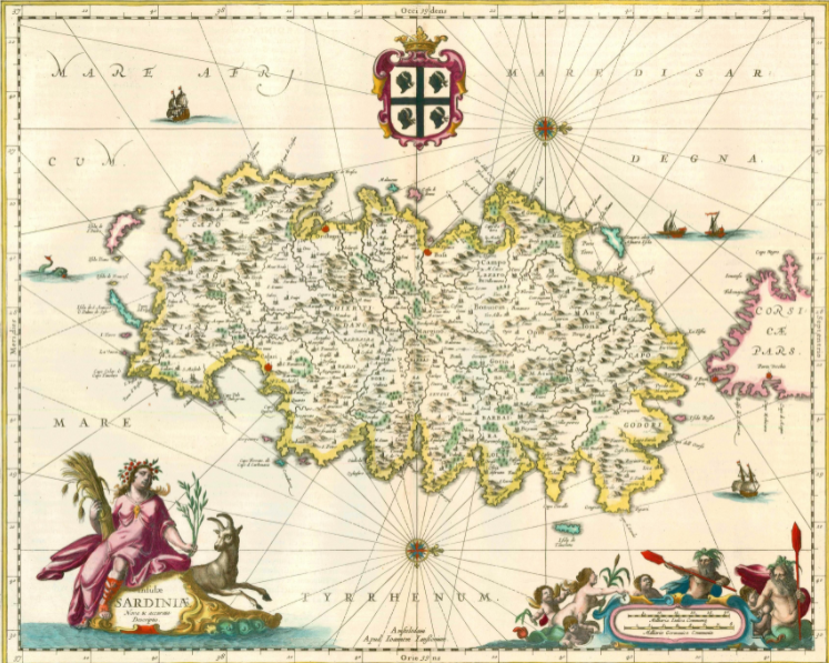 Mapa de Sardenya (principis del segle XVII), obra de Jansenius. Font Bibliothèque Nationale de France