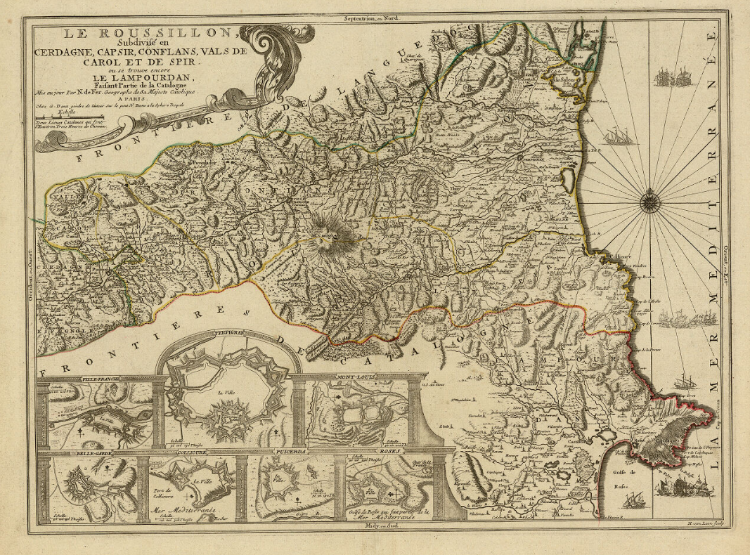 Mapa titulat El Rosselló on encara hi ha l'Empordà, part de Catalunya (1700). Font Cartoteca de Catalunya