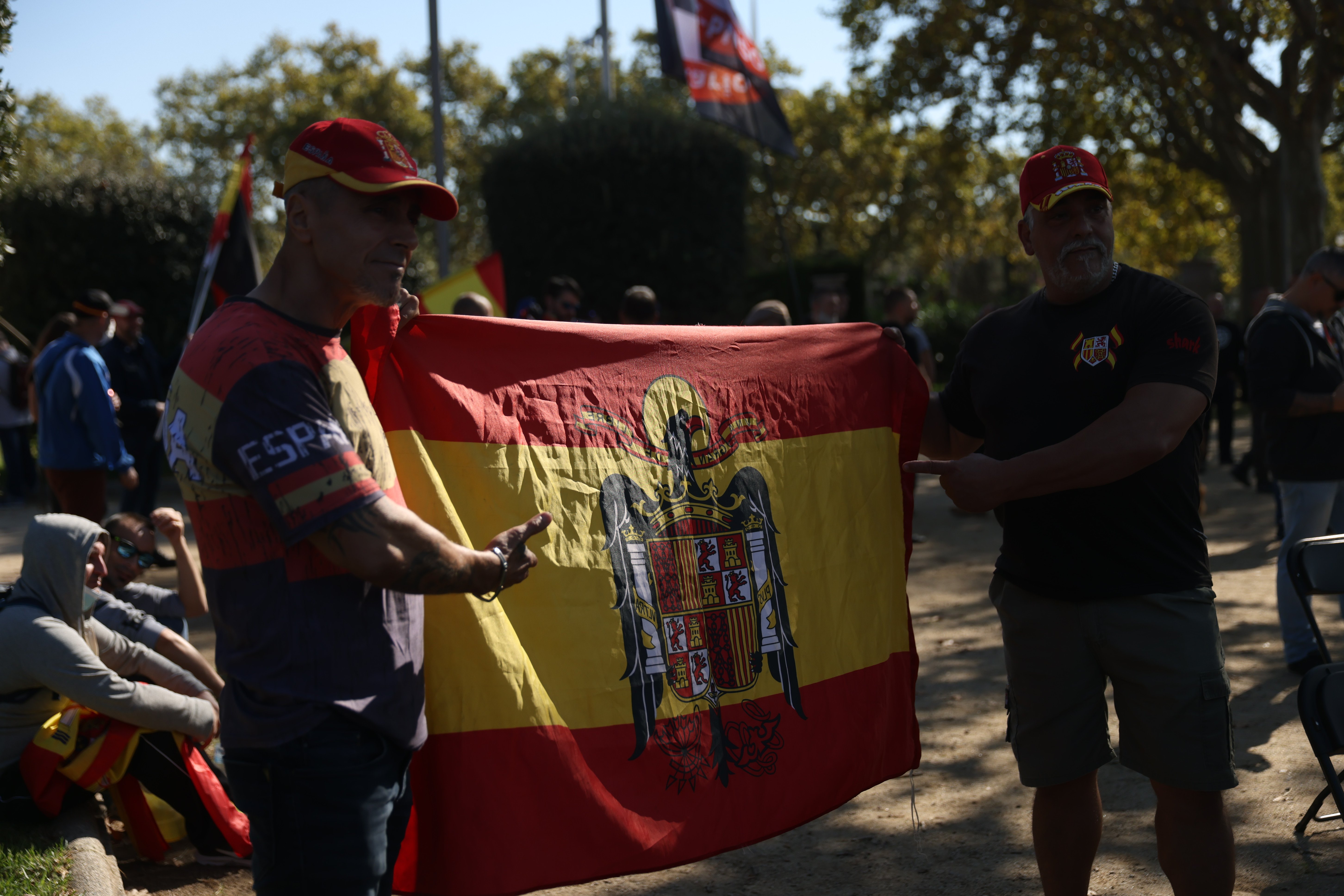 Manifestación ultra plaza santo jordi de Montjuic, bandera España águila 12-O - Sergi Alcàzar