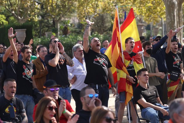 manifestacion ultra en la plaza Sant Jordi, montjuic, saludos fascistas, discurso - Sergi Alcàzar