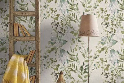 Papel pintado tradicional vegetal ‘Textil Ramas’ verde de Leroy Merlin2