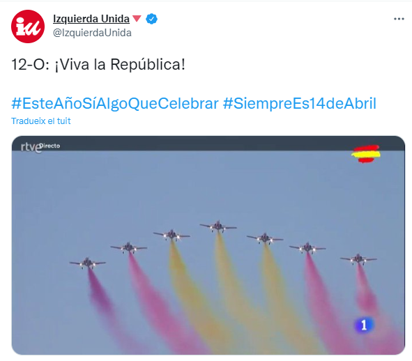 izquierda unida tuit aviones hispanidad