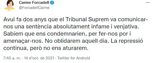 TUIT Carme Forcadell sentencia juicio proces TUIT Carme Forcadell sentencia juicio proces