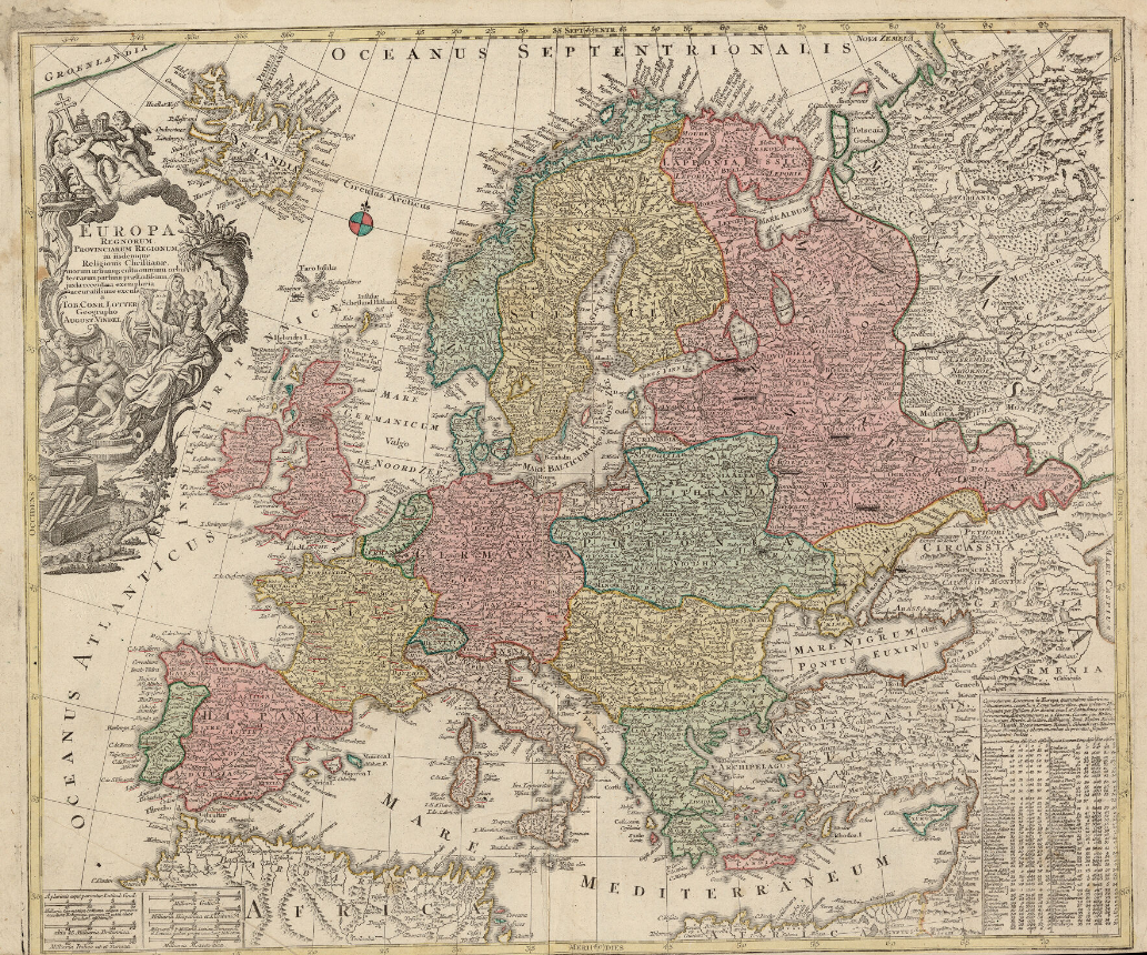 Mapa de Europa (1780). Fuente Cartoteca de Catalunya