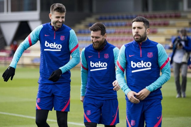Pique Messi Jordi Alba entrenament Barca FC Barcelona