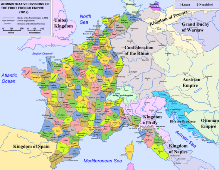 Mapa contemporani del Primer Imperi francès. Font Wikimedia Commons