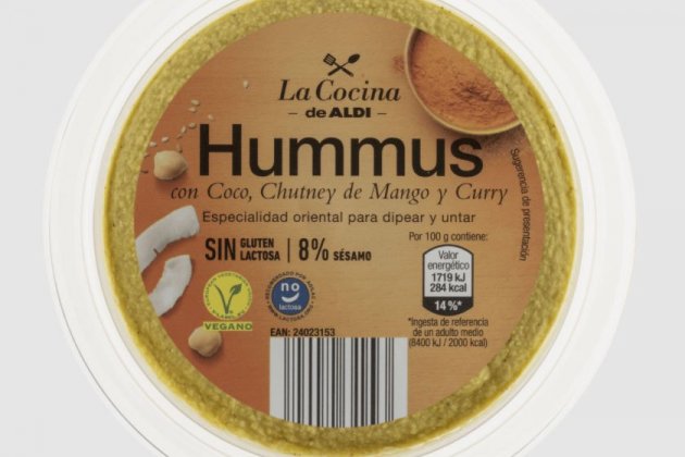 Hummus amb coco, chutney de mànec|mango i curri d'Aldi