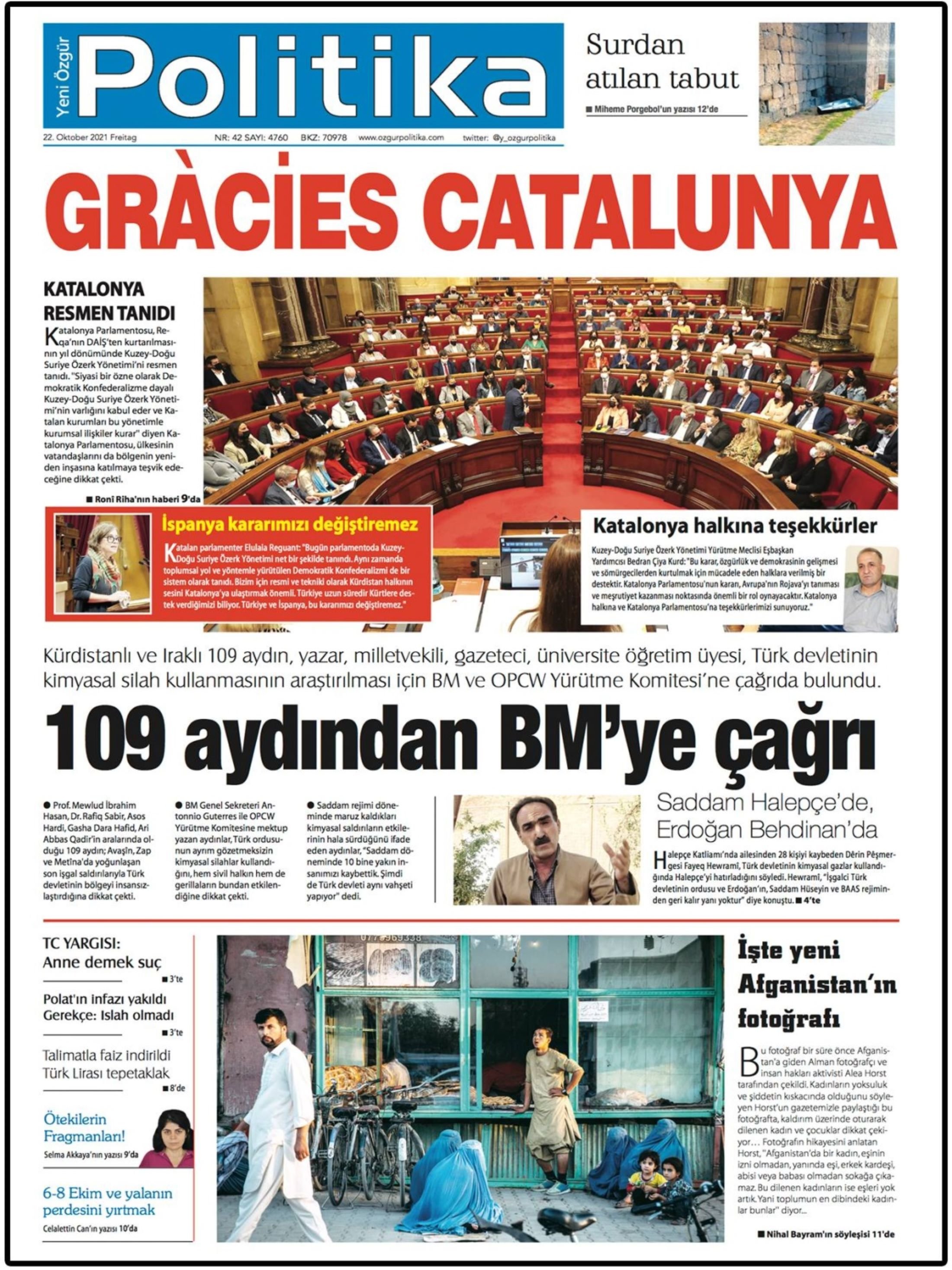 L'agraïment d'un partit kurd a Catalunya amb una portada de diari en català