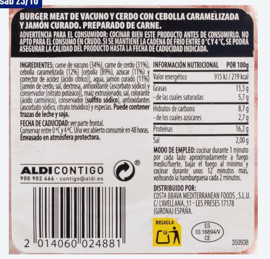 Hamburgueses de pernil i ceba caramel·litzada d'Aldi