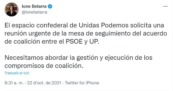 tuit ione belarra reunion urgente podemos psoe 