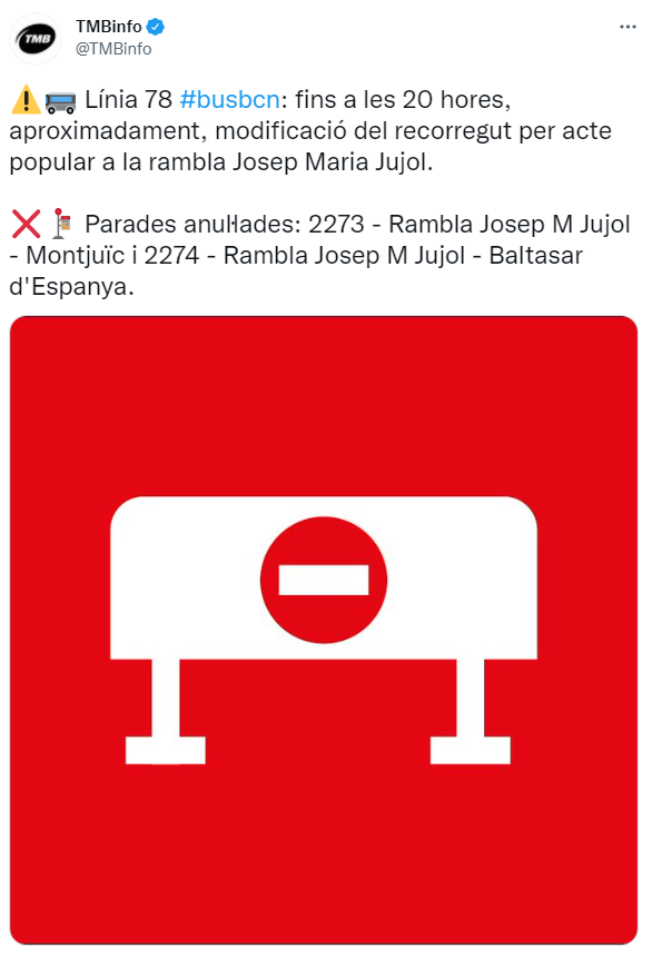 Tuit aviso TMB Tuit aviso TMB