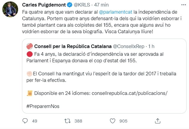TUIT Puigdemont 27 octubre TUIT Puigdemont 27 octubre