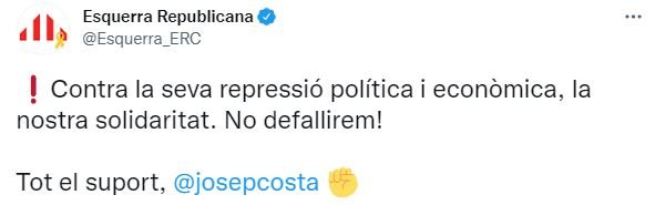 TUIT ERC detención de Josep Costa TUIT ERC detención de Josep Costa