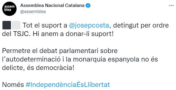 TUIT ANC detención de Josep Costa TUIT ANC detención de Josep Costa