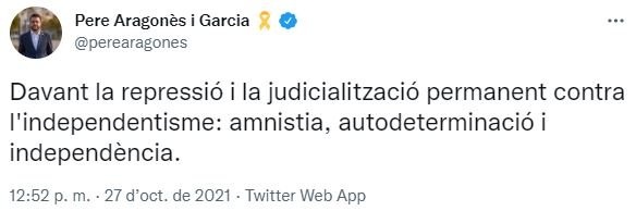 TUIT Pere Aragonès detención de Josep Costa TUIT Pere Aragonès detención de Josep Costa