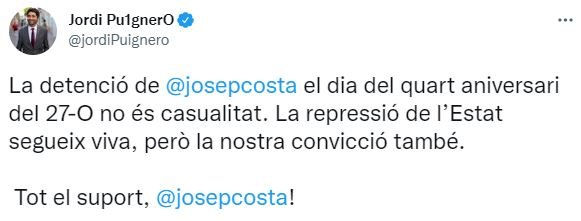 TUIT Jordi Puigneró detención Josep Costa TUIT Jordi Puigneró detención Josep Costa