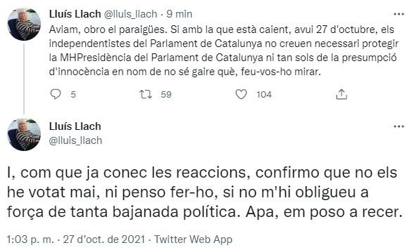 TUIT Lluís Llach detención Josep Costa TUIT Lluís Llach detención Josep Costa