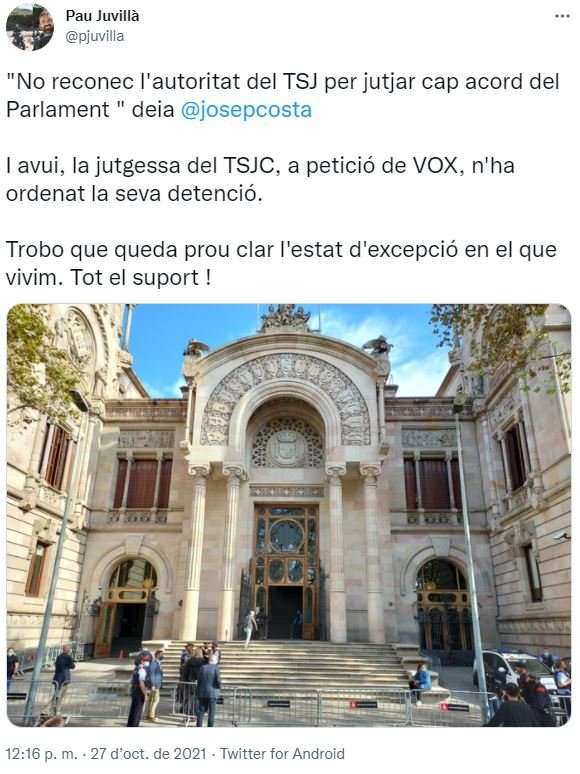 TUIT Pau Juvillà detención Josep Costa TUIT Pau Juvillà detención Josep Costa