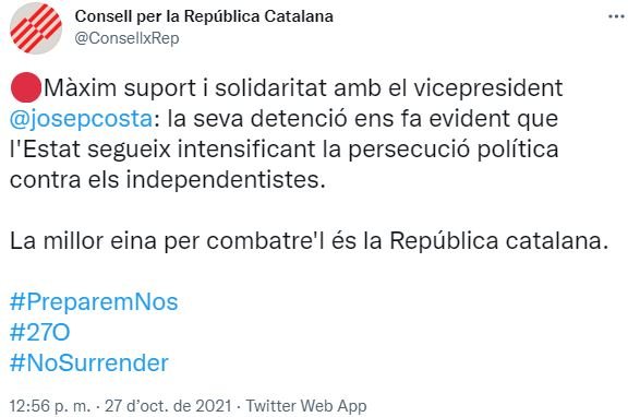 TUIT Consell República detención Josep Costa TUIT Consell República detención Josep Costa