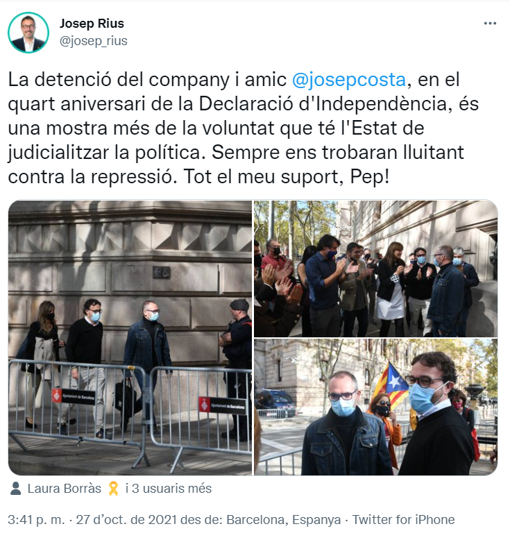 Josep Rius valora detención de Josep Costa Twitter Josep Rius valora detención de Josep Costa Twitter