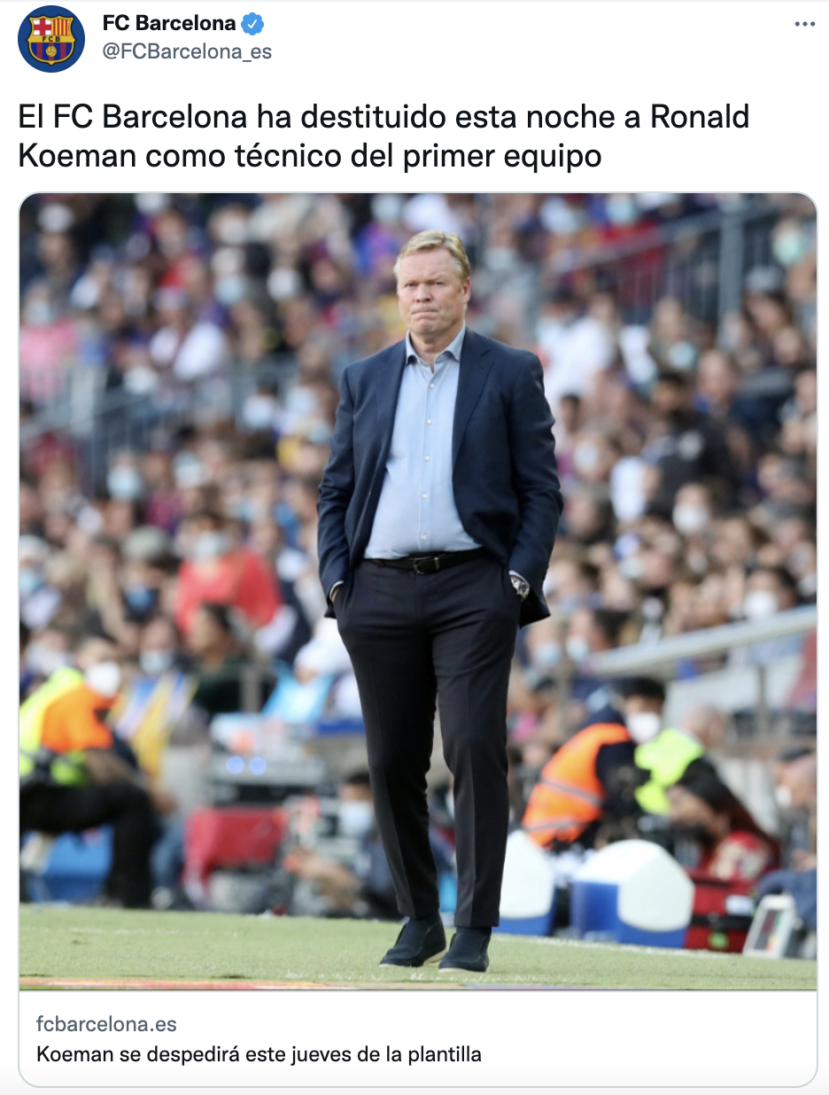 Barca despide Ronald Koeman ES TUIT