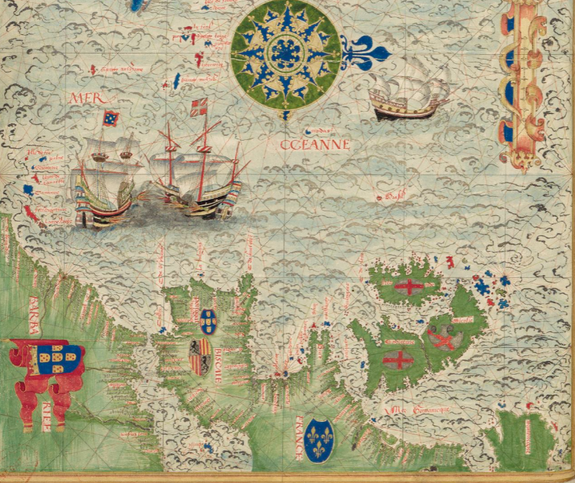 Fragmento de una carta náutica de Guillaume Le Teste (1545). Fuente Bibliothèque Nationale de France