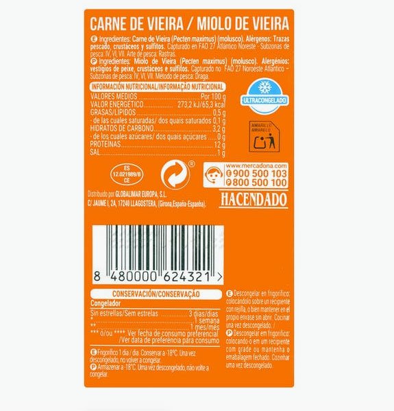 Carn de vieira d'Hacendado a la venda a Mercadona