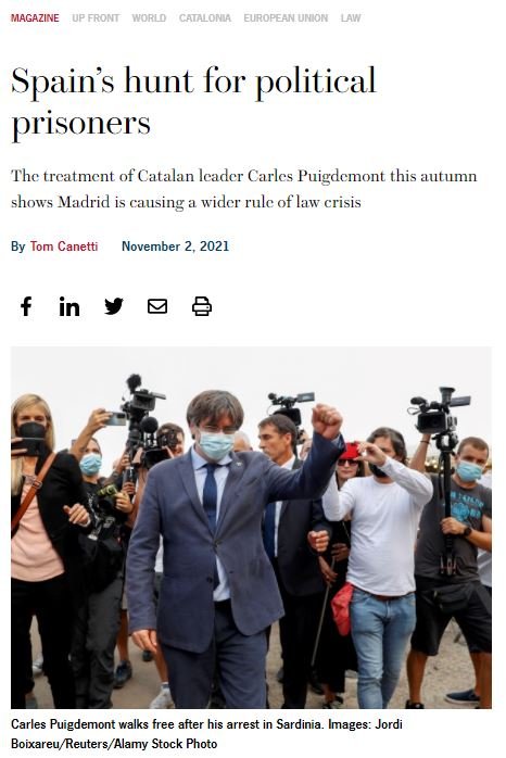 Articulo revista británica Prospect sobre Puigdemont y presos políticos