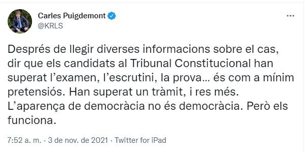 TUIT Puigdemont TC