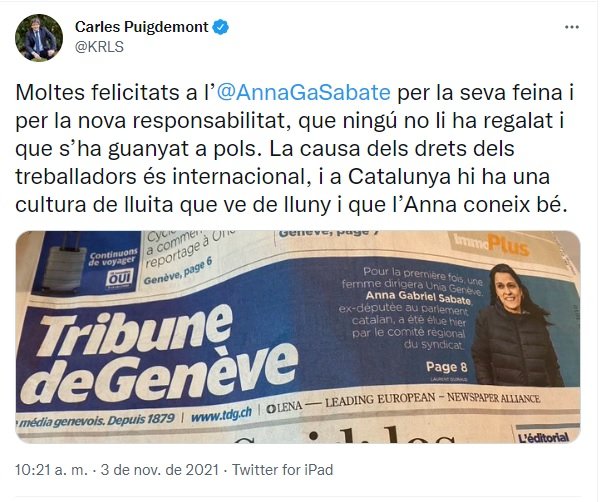 tuit puigdemont anna gabriel