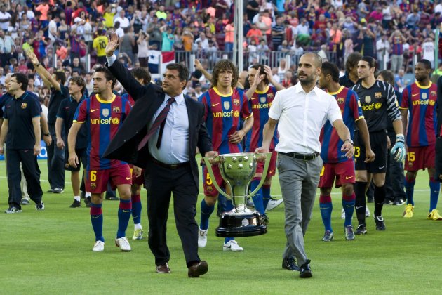 Joan Laporta Guardiola Puyol Xavi Hernandez Barca FC Barcelona Joan Laporta Guardiola Puyol Xavi Hernandez Barca FC Barcelona