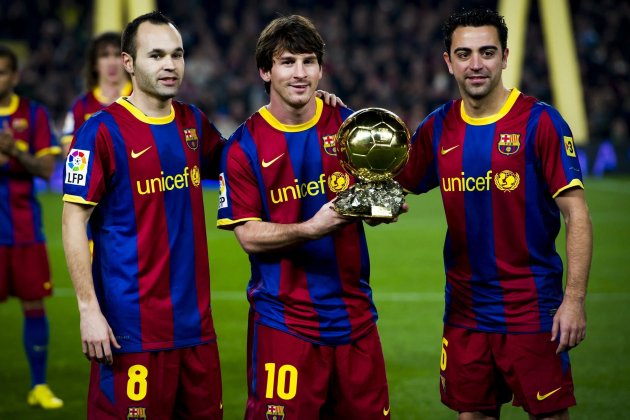 Xavi Hernandez Iniesta Messi Balon Oro Barca FC Barcelona