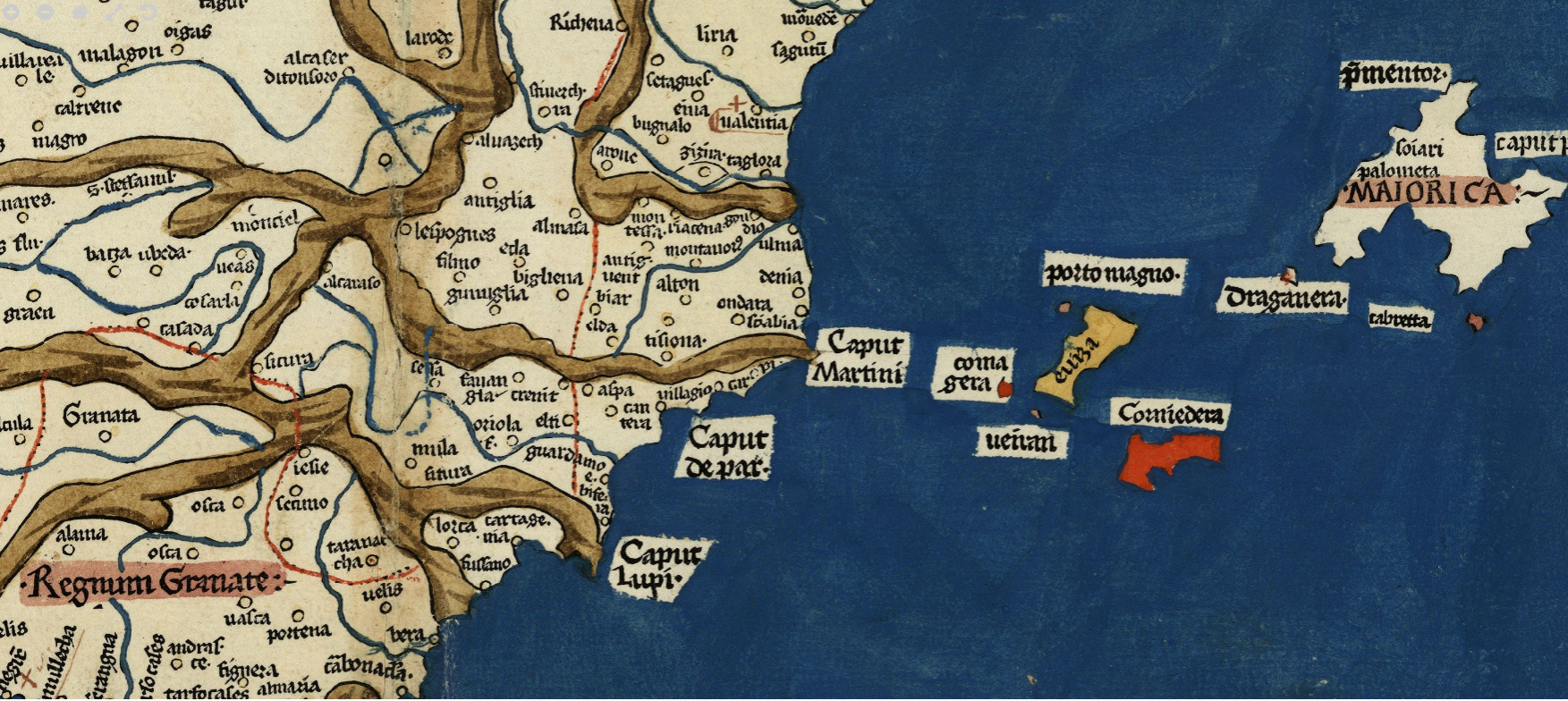 Mapa del quadrant sud oriental de la península ibèrica (1484). Font Cartoteca de Catalunya