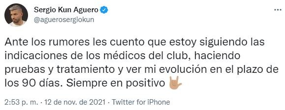 Kun Aguero problema corazon TUIT