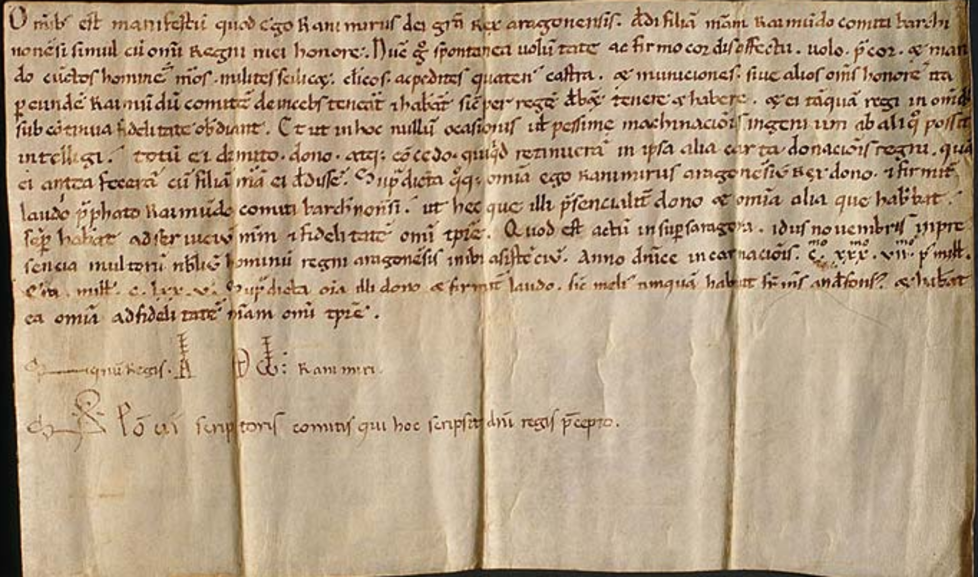 Ramiro II de Aragón entrega su reino a Ramón Berenguer IV de Barcelona