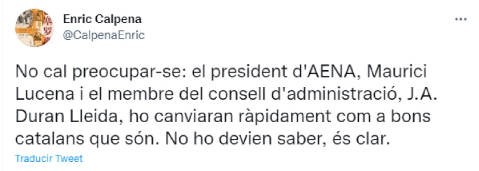 tuit Enric Calpena AENA