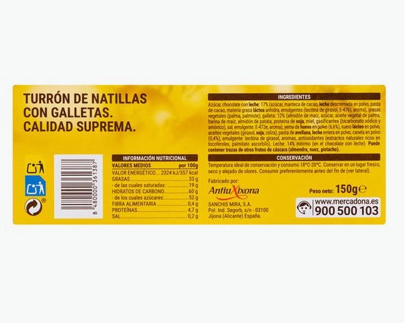 Torró de crema amb galetes d'Hacendado a la venda a Mercadona