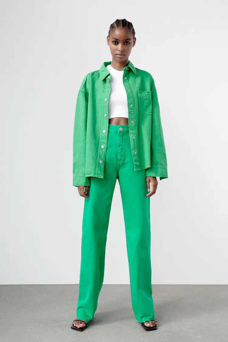 Zara Jeans wide leg verde