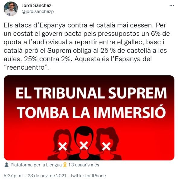TUIT Jordi Sànchez Imposicion castellano