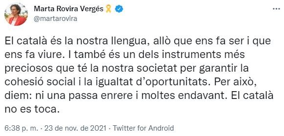 TUIT Marta Rovira Imposición castellano