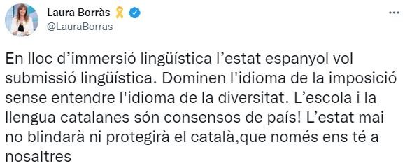 TUIT Laura Borràs Imposición castellano