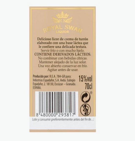 Licor de crema de turrón Royal Swan a la venta en Mercadona