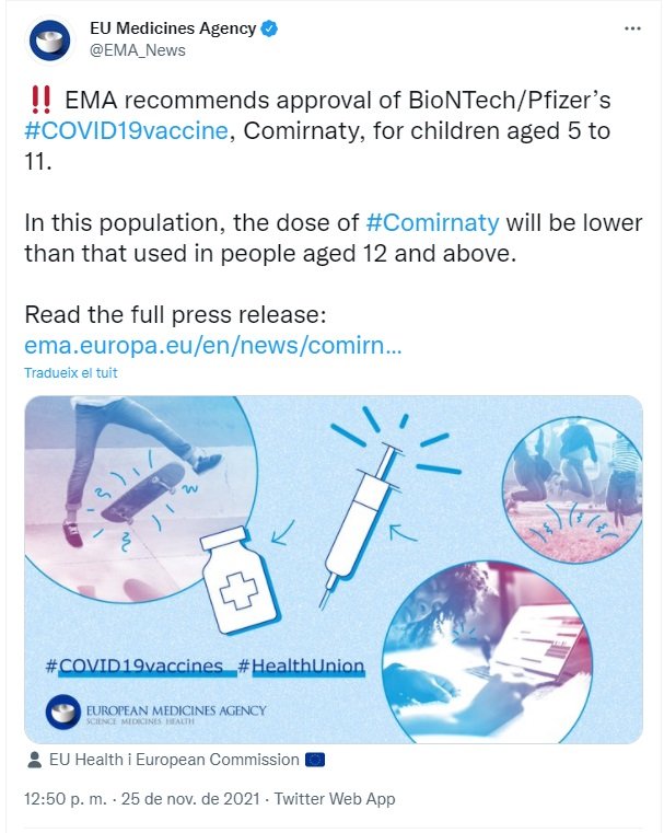 tuit EMA vacuna niños